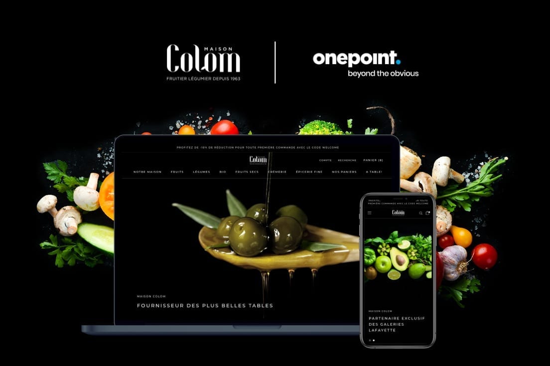 Visuel de deux mockups di'mage de fruits et légumes sur fond noir du site internet Maison Colom