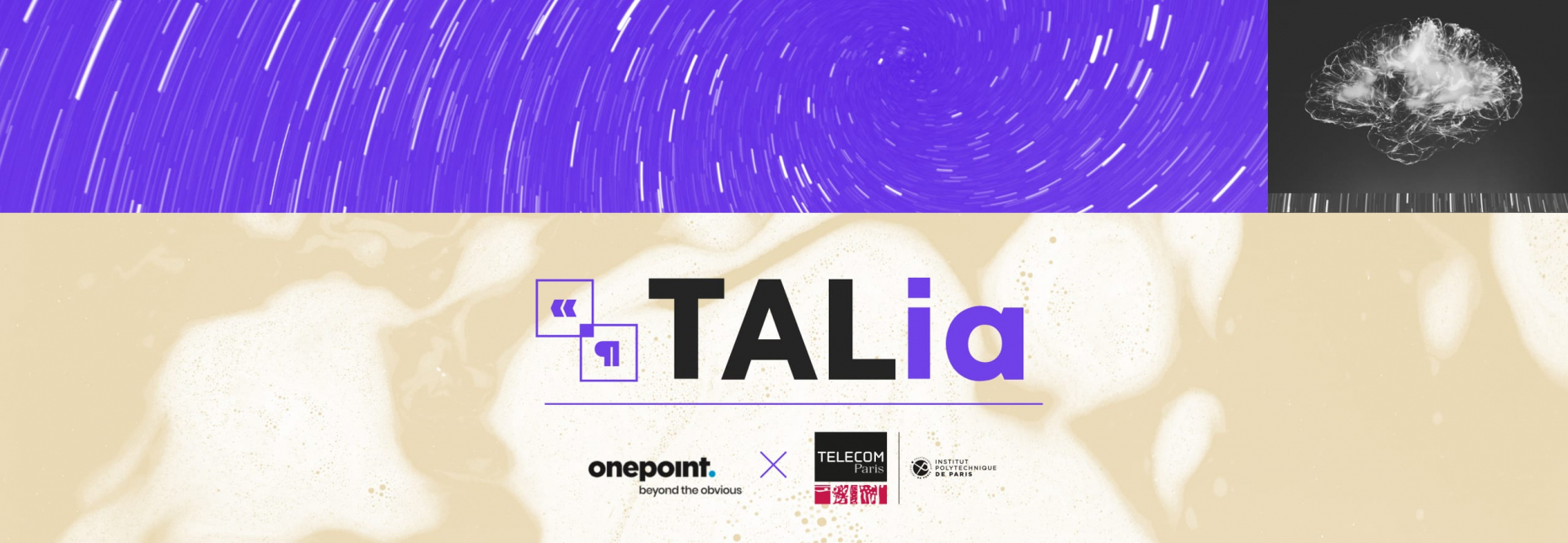 Visuel qui illustre le partenariat de onepoint et Télécom Paris pour le lancement de TaLIA