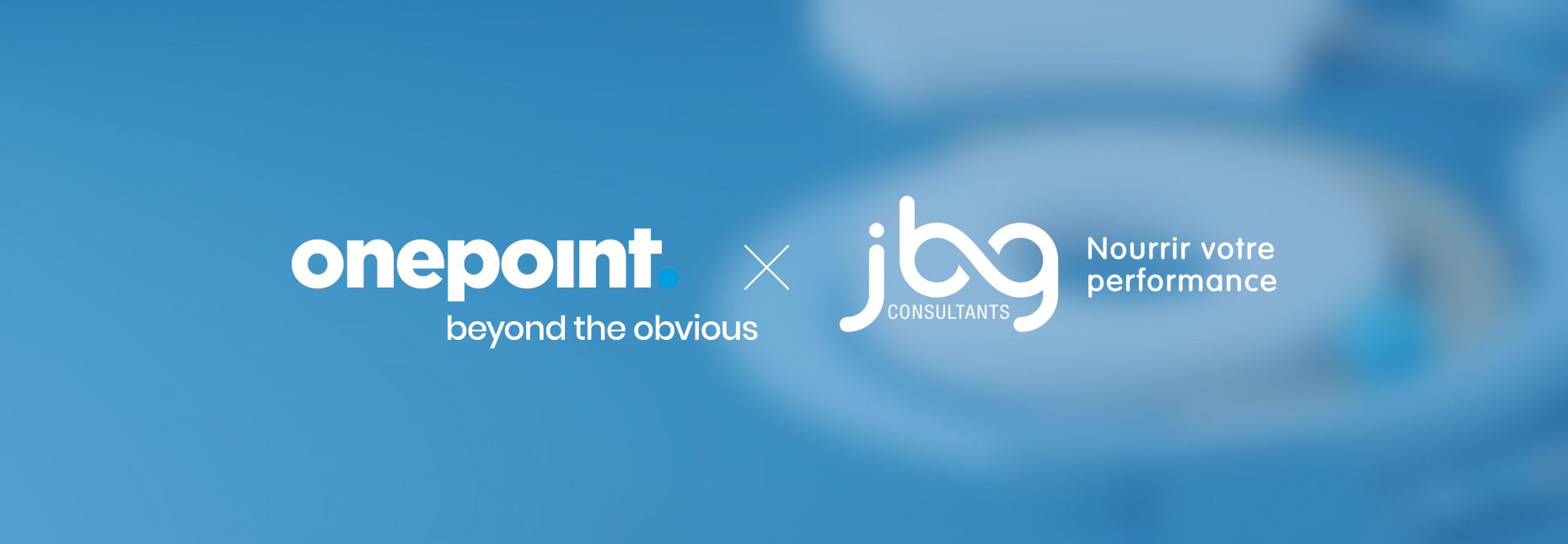 Bannière rassemblant les logos de onepoint et JBG Consultants pour l'acquisition du cabinet spécialiste de la filière alimentaire par onepoint