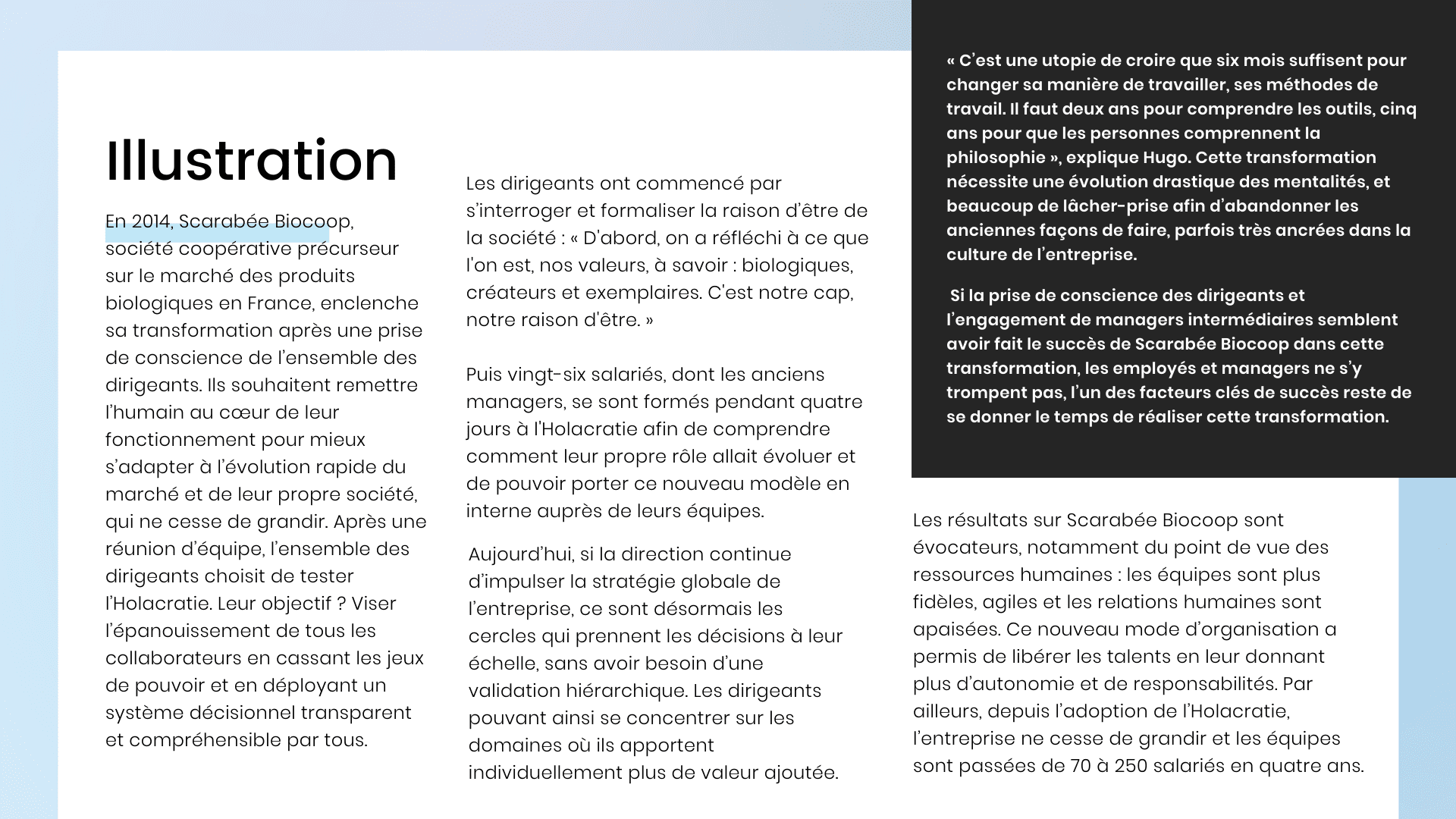 Visuel décrivant le cas de l'entreprise Scarabée Biocoop