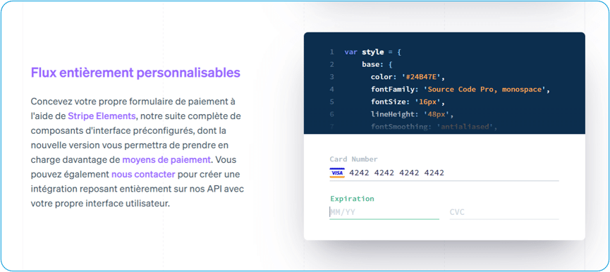 Fig. 2 - Stripe : un exemple de produit API de paiement sur internet