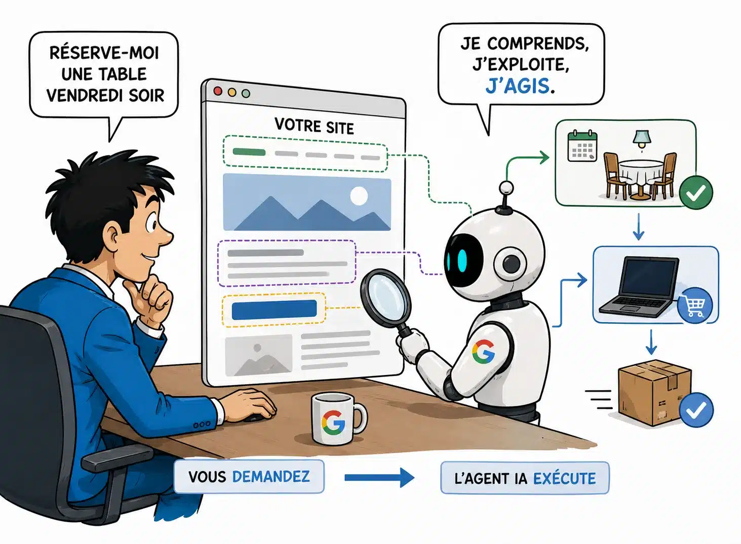 Google prépare un web où les agents IA pourront comprendre vos contenus, interagir avec vos services et accomplir des tâches pour l’utilisateur.